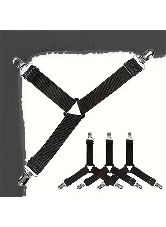 4pcs Black Adjustable Elastic Bed Sheet Clips Secure Fit for Wrinkled Bedding - Image 1